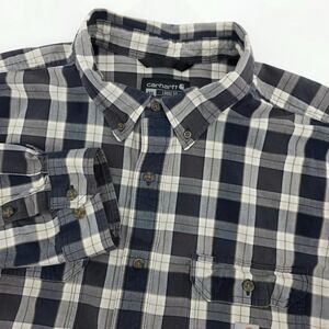 Carhartt Loose Fit Button Down Long Sleeve Shirt Mens 3XL‎ Black Plaid Work